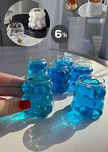 6'lı Mavi Baloncuklu Cam Bardak Seti
