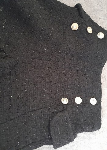 Düğmeli Siyah Yün Mini Şort - Görsel 2