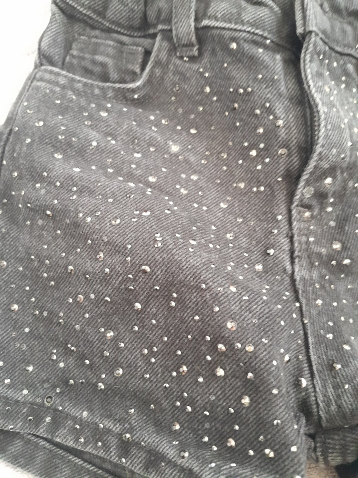 Kızlar için Payetli Gri Denim Şort - Görsel 2