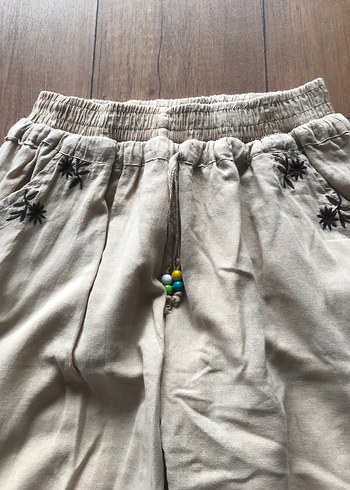 Nakışlı Bohem Geniş Kesim Keten Pantolon - Görsel 3