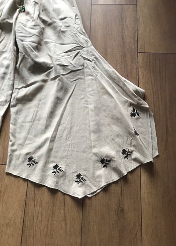 Nakışlı Bohem Geniş Kesim Keten Pantolon - Görsel 2