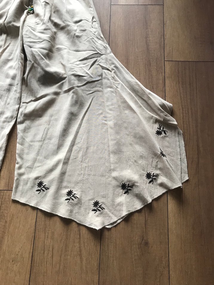 Nakışlı Bohem Geniş Kesim Keten Pantolon - Görsel 2