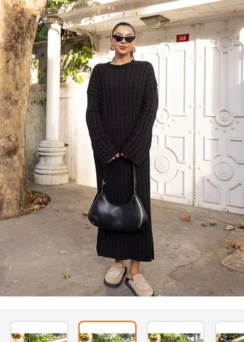 Siyah Uzun Triko Kadın Elbise - Görsel 2