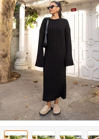 Siyah Uzun Triko Kadın Elbise - Görsel 3