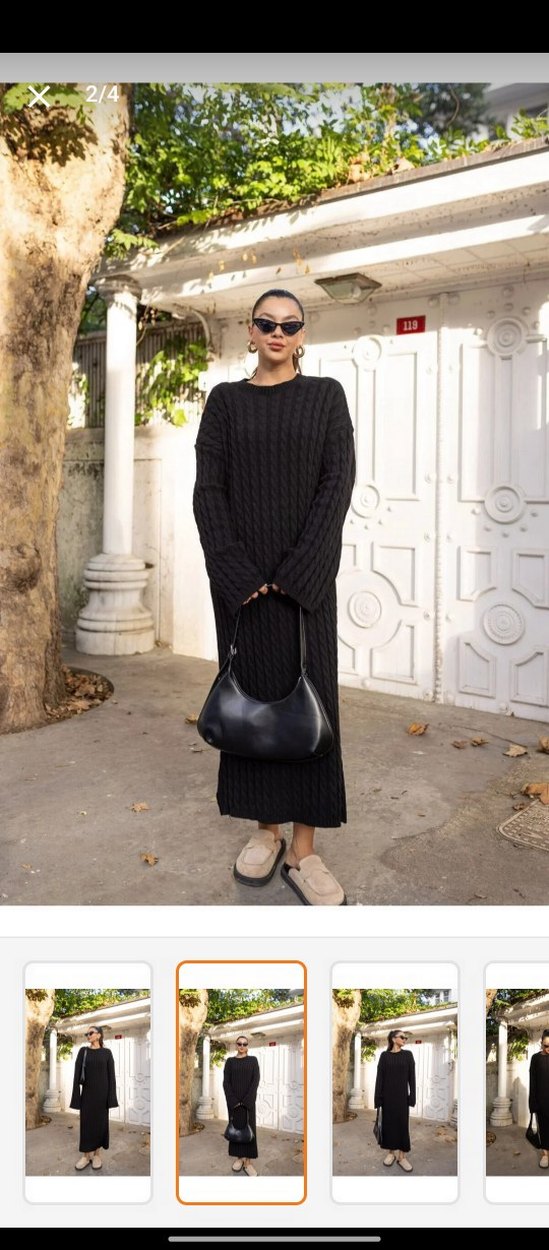 Siyah Uzun Triko Kadın Elbise - Görsel 2