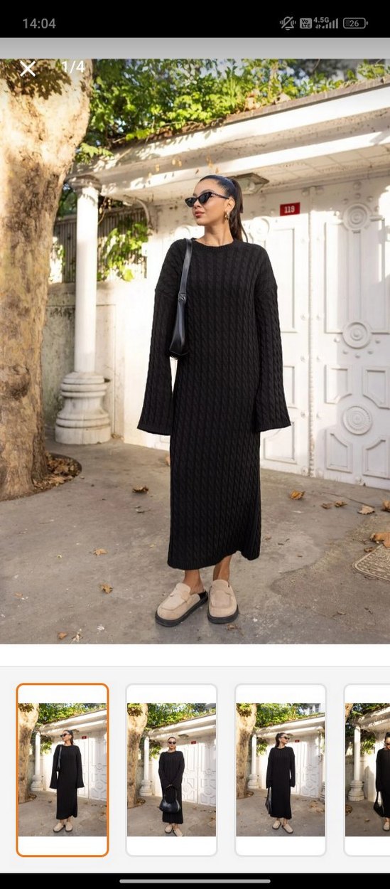 Siyah Uzun Triko Kadın Elbise - Görsel 3