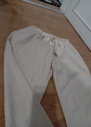 Bej Midi Rahat Kesim Kadın Keten Pantolon - Görsel 5