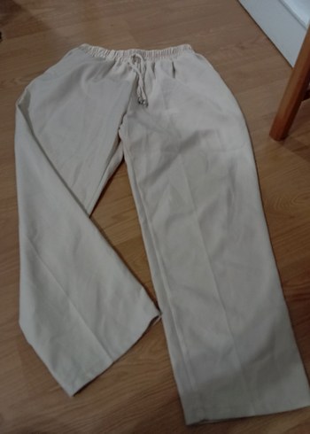 Bej Midi Rahat Kesim Kadın Keten Pantolon - Görsel 3