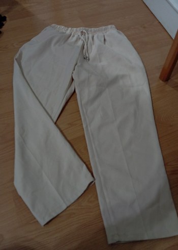 Bej Midi Rahat Kesim Kadın Keten Pantolon - Görsel 2