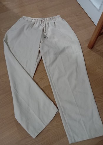 Bej Midi Rahat Kesim Kadın Keten Pantolon - Görsel 4