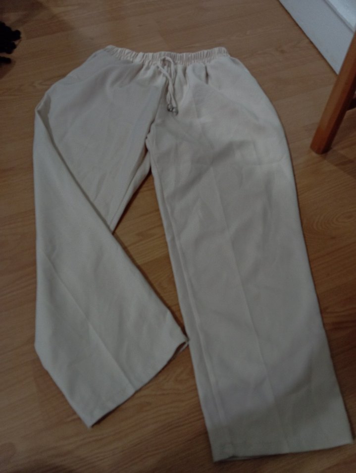 Bej Midi Rahat Kesim Kadın Keten Pantolon - Görsel 2