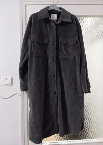 Düğmeli Gri Süet Midi Kadın gömlek - Görsel 2