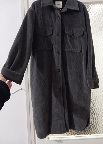 Düğmeli Gri Süet Midi Kadın gömlek - Görsel 6