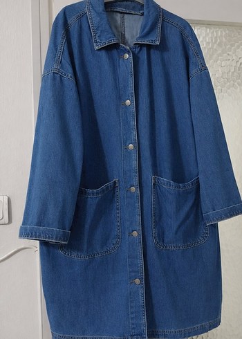 Düğmeli Mavi Denim Midi Ceket - Görsel 3