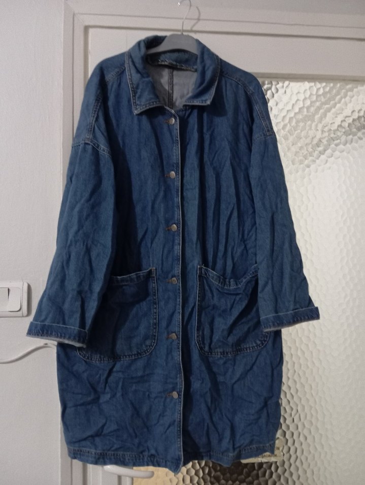 Düğmeli Mavi Denim Midi Ceket - Görsel 2