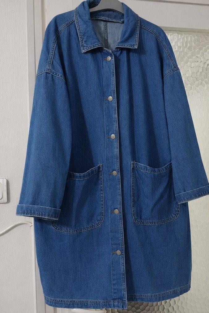 Düğmeli Mavi Denim Midi Ceket - Görsel 3