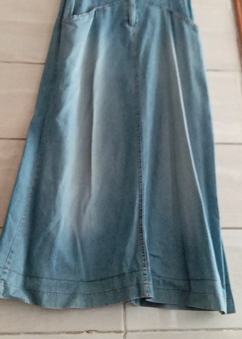 Mavi Parlak Uzun Denim Etek