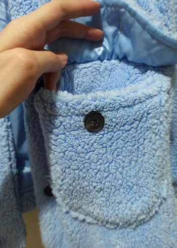 m Beden mavi Renk Düğmeli Mavi Oversize Kısa Kadın Ceket
