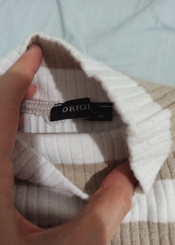 Diğer Bej Çizgili Boğazlı Kadın Triko