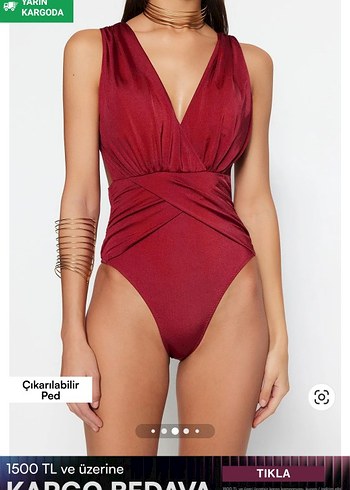 Bordo Drapeli Mini Kadın Mayo - Görsel 4