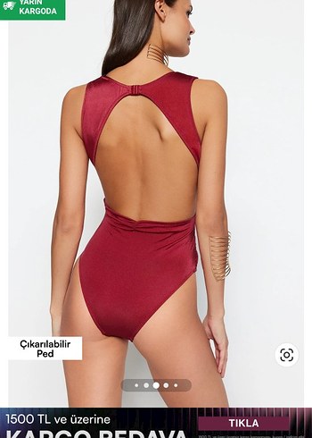 Bordo Drapeli Mini Kadın Mayo - Görsel 5