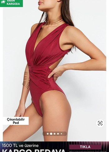 Bordo Drapeli Mini Kadın Mayo - Görsel 3