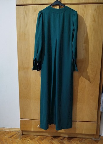 Düğmeli Uzun Turkuaz Kadın Elbise - Görsel 3