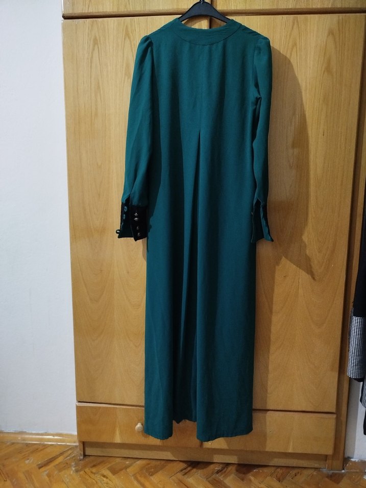 Düğmeli Uzun Turkuaz Kadın Elbise - Görsel 3