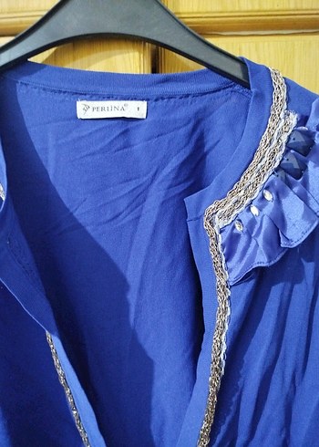 Düğmeli Mavi Midi Hırka - Görsel 3