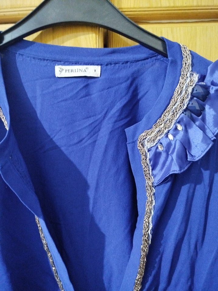 Düğmeli Mavi Midi Hırka - Görsel 3