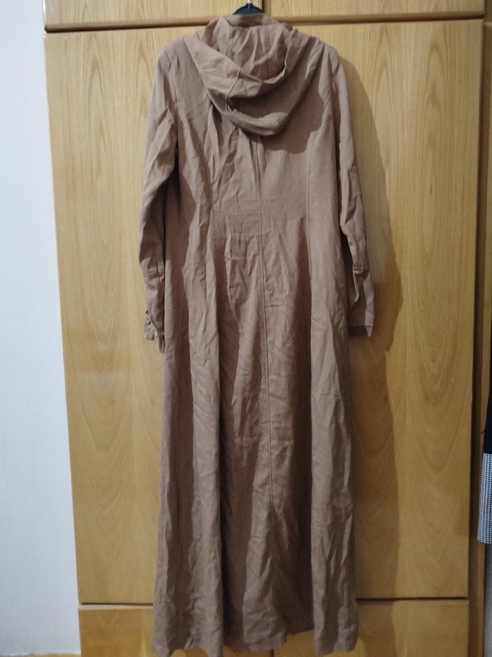 Bej Uzun Keten Kadın Kaban - Görsel 2