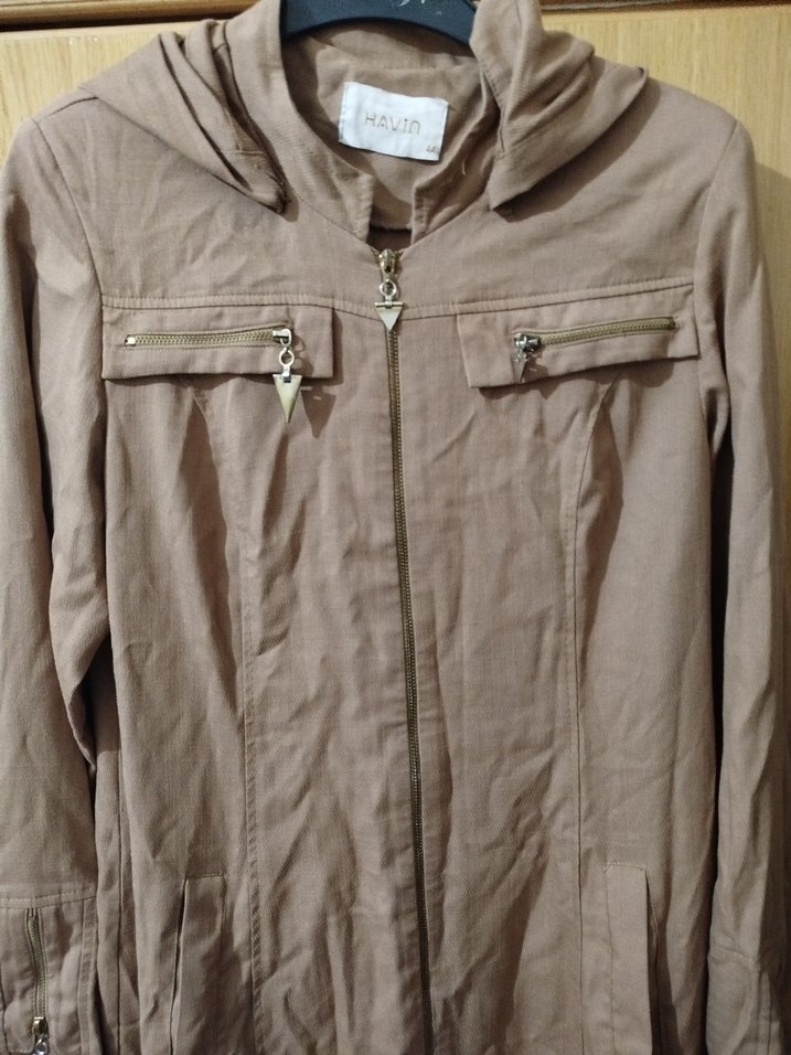 Bej Uzun Keten Kadın Kaban - Görsel 3