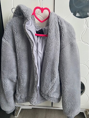 Bershka gri peluş kürk