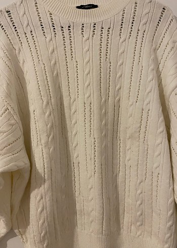 Mavi Kadın Beyaz Örgü Salaş Kazak - Görsel 3