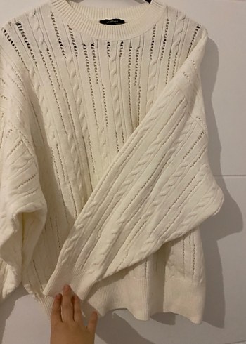 Mavi Kadın Beyaz Örgü Salaş Kazak - Görsel 5