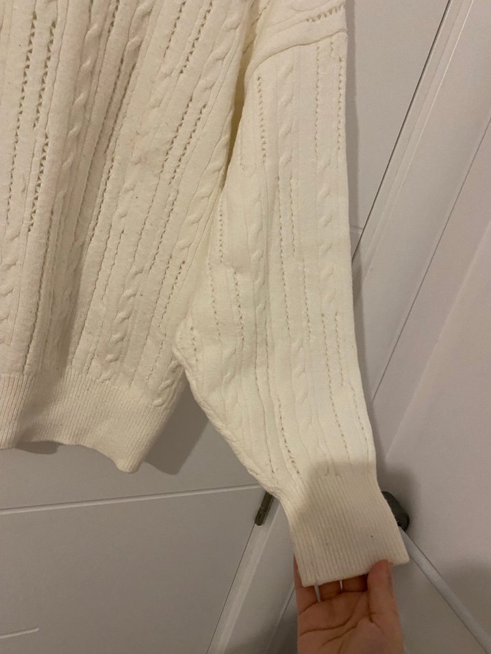 Mavi Kadın Beyaz Örgü Salaş Kazak - Görsel 4