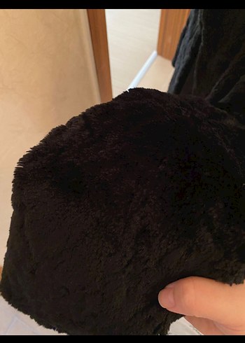Siyah Peluş Kürk Kaban Kadın - Görsel 6