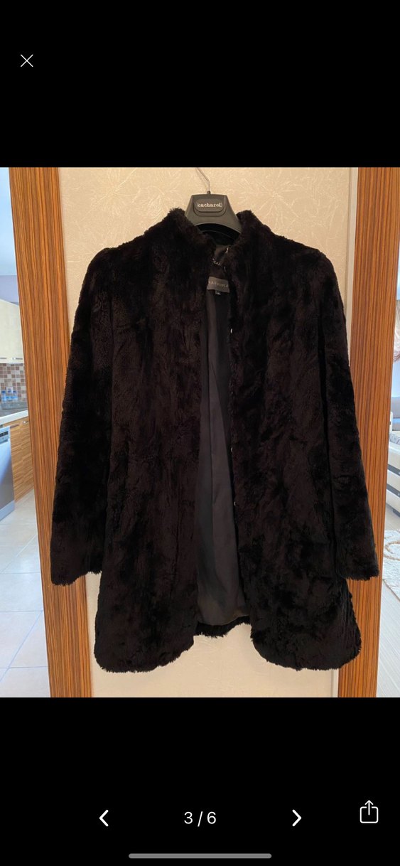 Siyah Peluş Kürk Kaban Kadın - Görsel 3