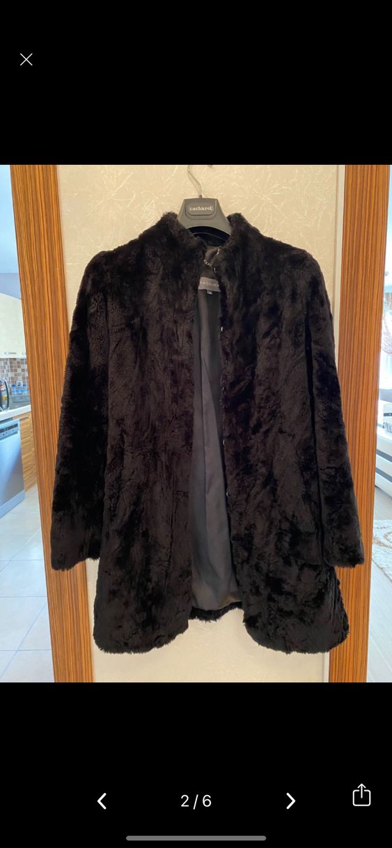 Siyah Peluş Kürk Kaban Kadın - Görsel 2