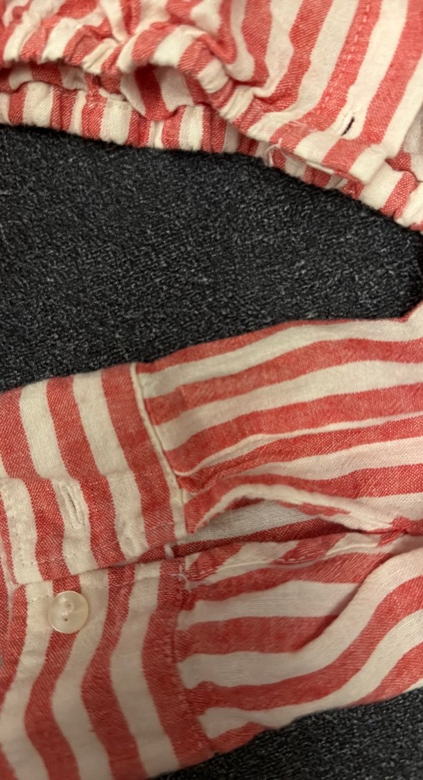 Kırmızı Çizgili Uzun Kollu Keten Gömlek - Görsel 4