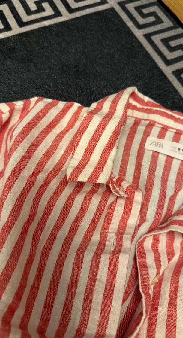 Kırmızı Çizgili Uzun Kollu Keten Gömlek - Görsel 2