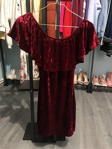s Beden bordo Renk Kadife Elbise