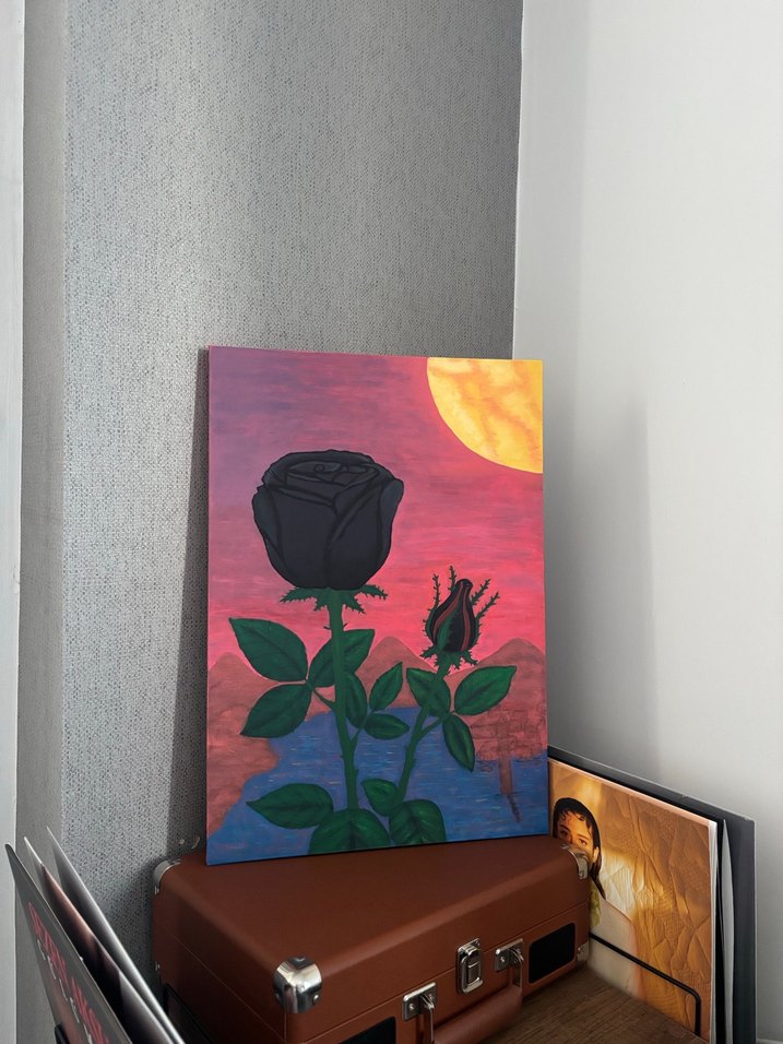 Siyah Gül ve Günbatımı Temalı Tablo - Görsel 2