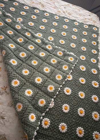 Çiçek Desenli Örgü Battaniye - Görsel 5