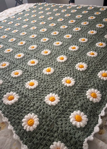 Çiçek Desenli Örgü Battaniye - Görsel 6