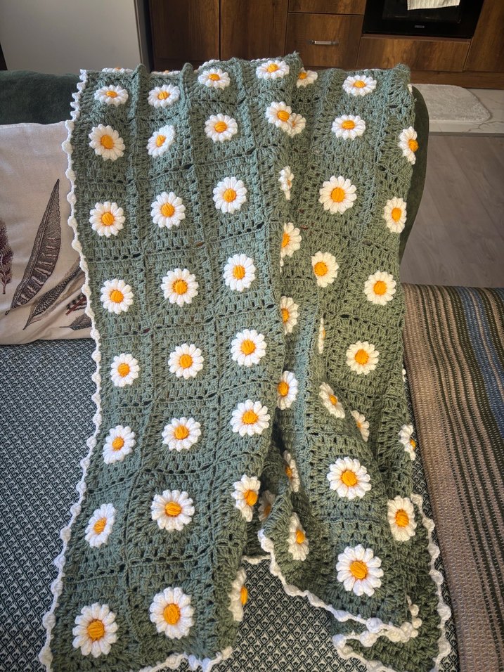 Çiçek Desenli Örgü Battaniye - Görsel 2