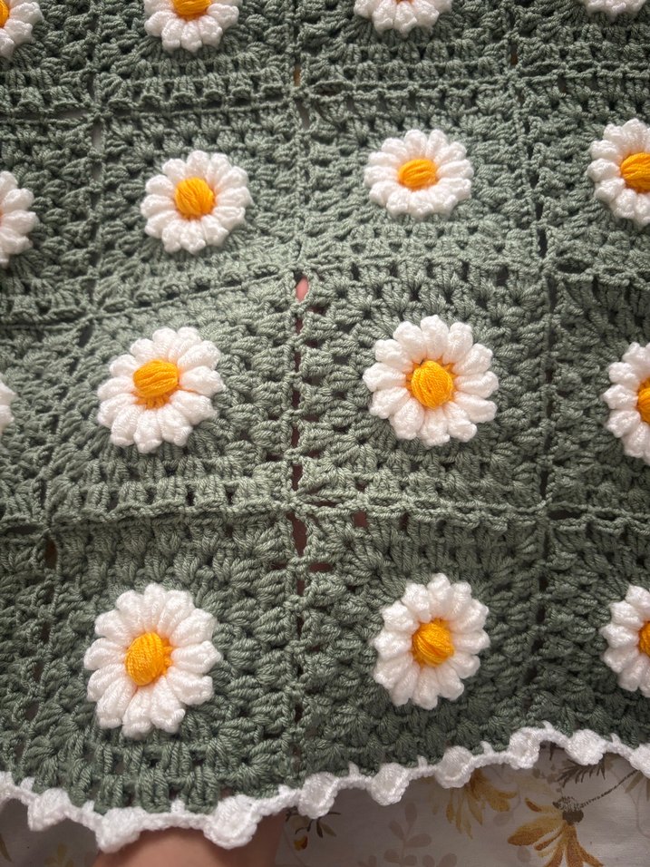 Çiçek Desenli Örgü Battaniye - Görsel 4