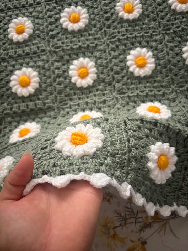 Çiçek Desenli Örgü Battaniye - Görsel 3