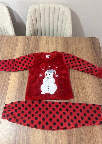 Kız Çocuk Renkli Kardan Adam Desenli Polar Pijama