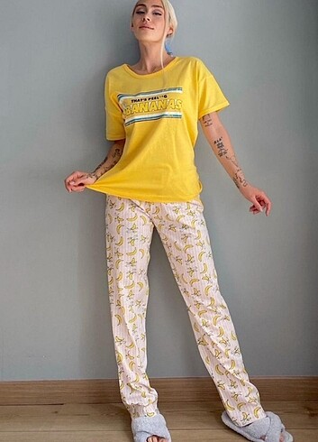 Diğer Kadın Kısa Kol Baskılı Pamuklu Pijama Takımı